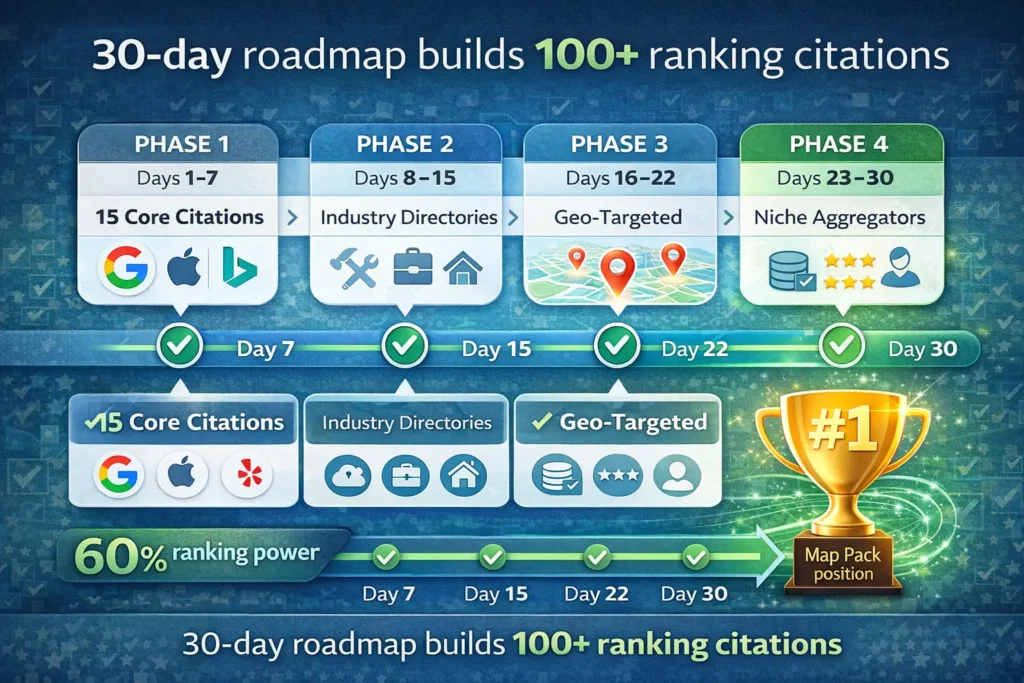 Local citations guide - 30-day timeline with core directories Map Pack rankings