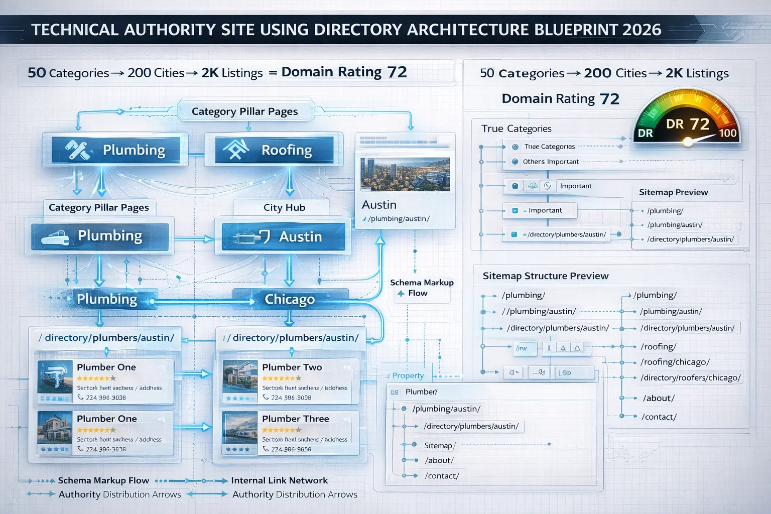 authority site using directory architecture category pillars city hubs business listings
