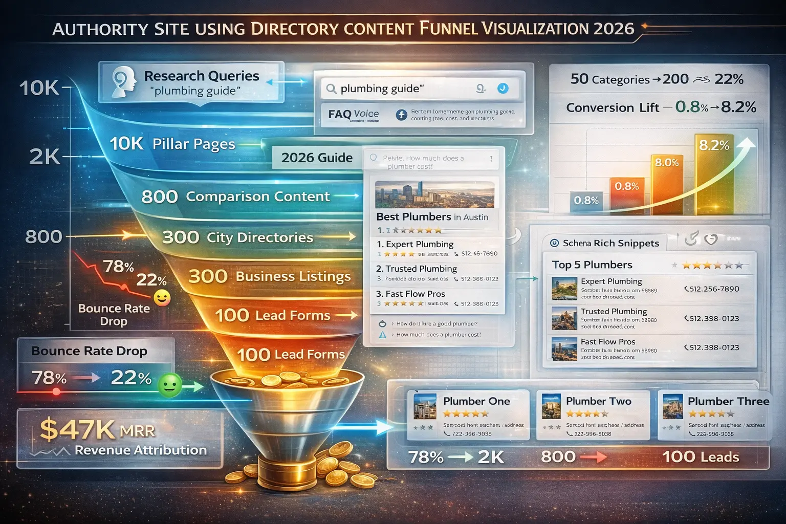 authority site using directory content funnel research pillar