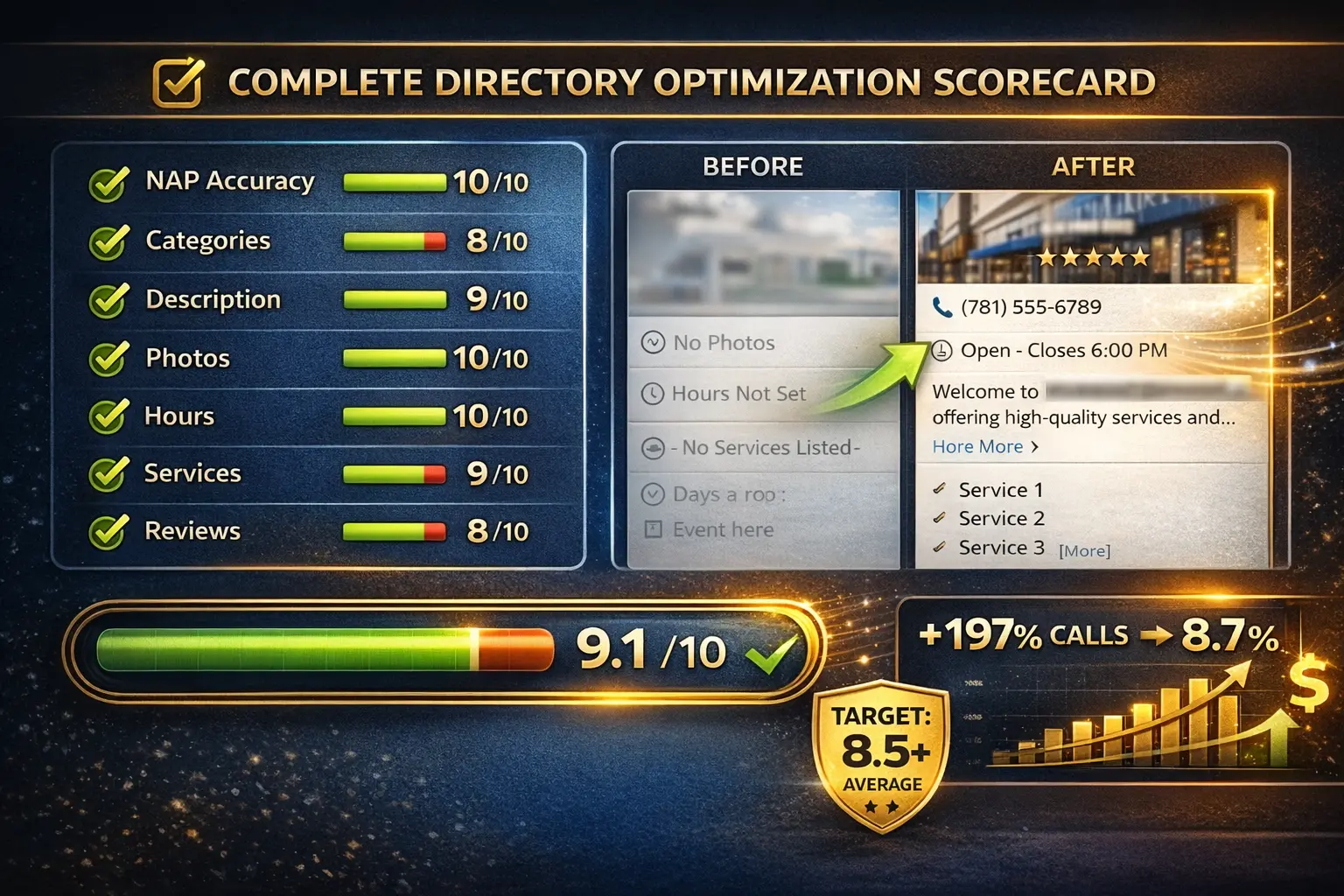 Business directory optimization checklist scorecard NAP photos reviews