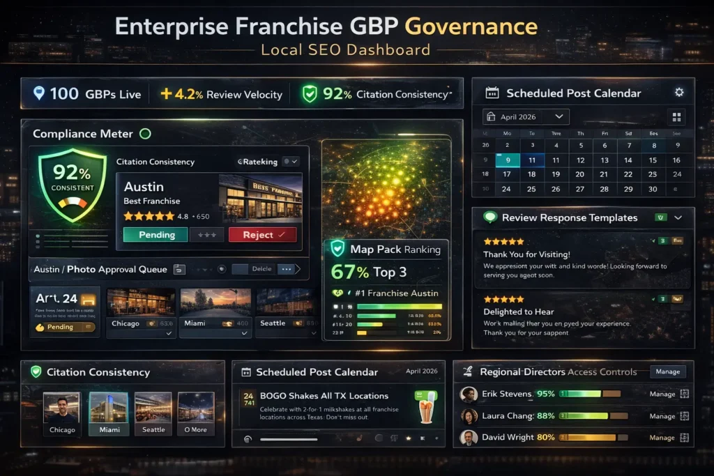  franchise local seo GBP governance dashboard Map Pack rankings review