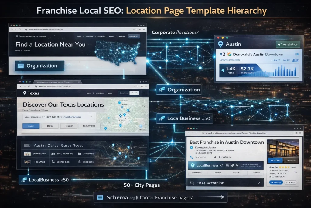 franchise local seo location page template hierarchy corporate hub