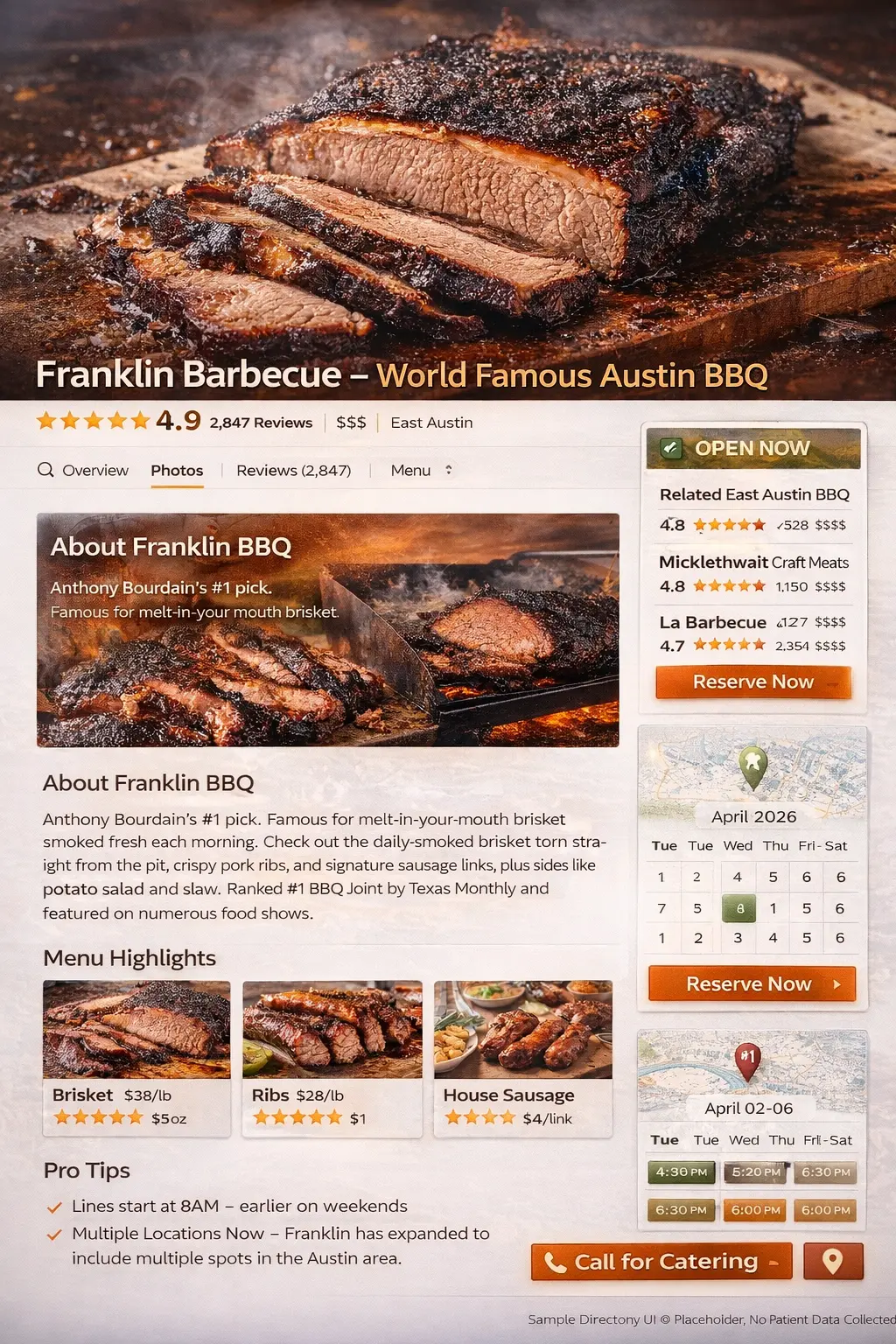 restaurant directory SEO Franklin BBQ Austin TX listing page
