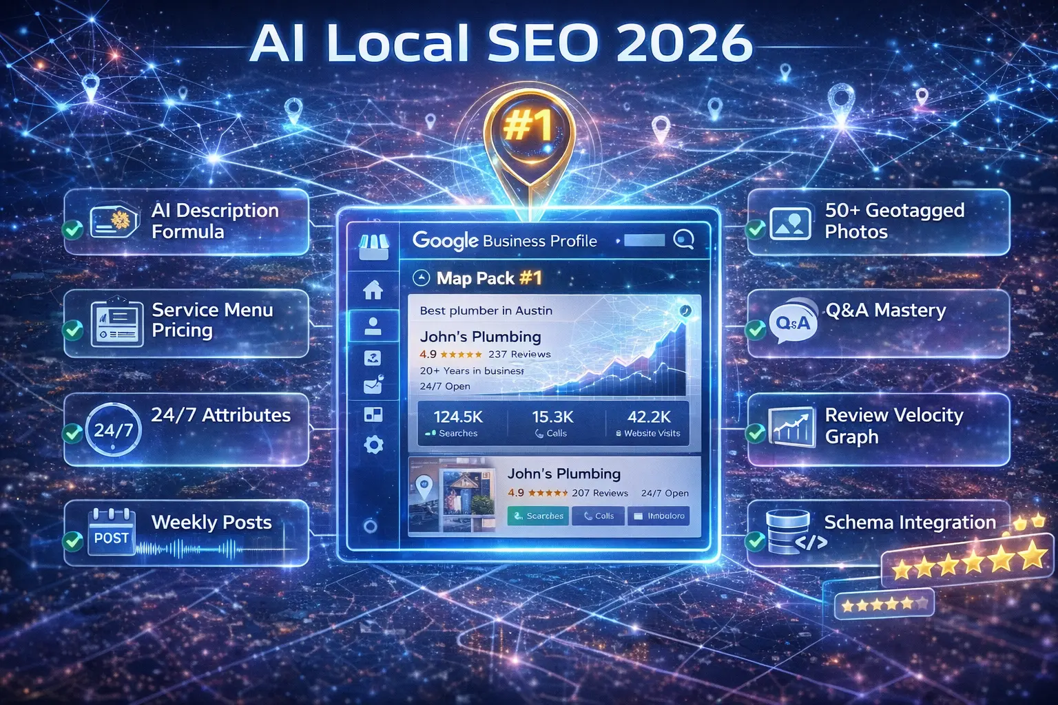 ai local seo 2026 Google Business Profile optimization checklist Map Pack ranking service attributes weekly posts geotagged photos review velocity Austin