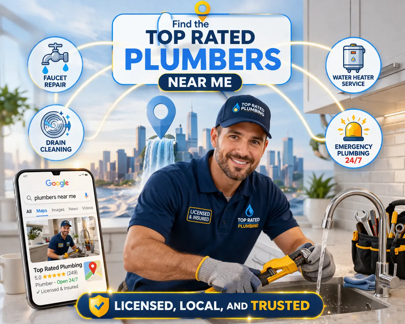 how to search for plumbers near me using Google Maps, local business directories, and phone estimates