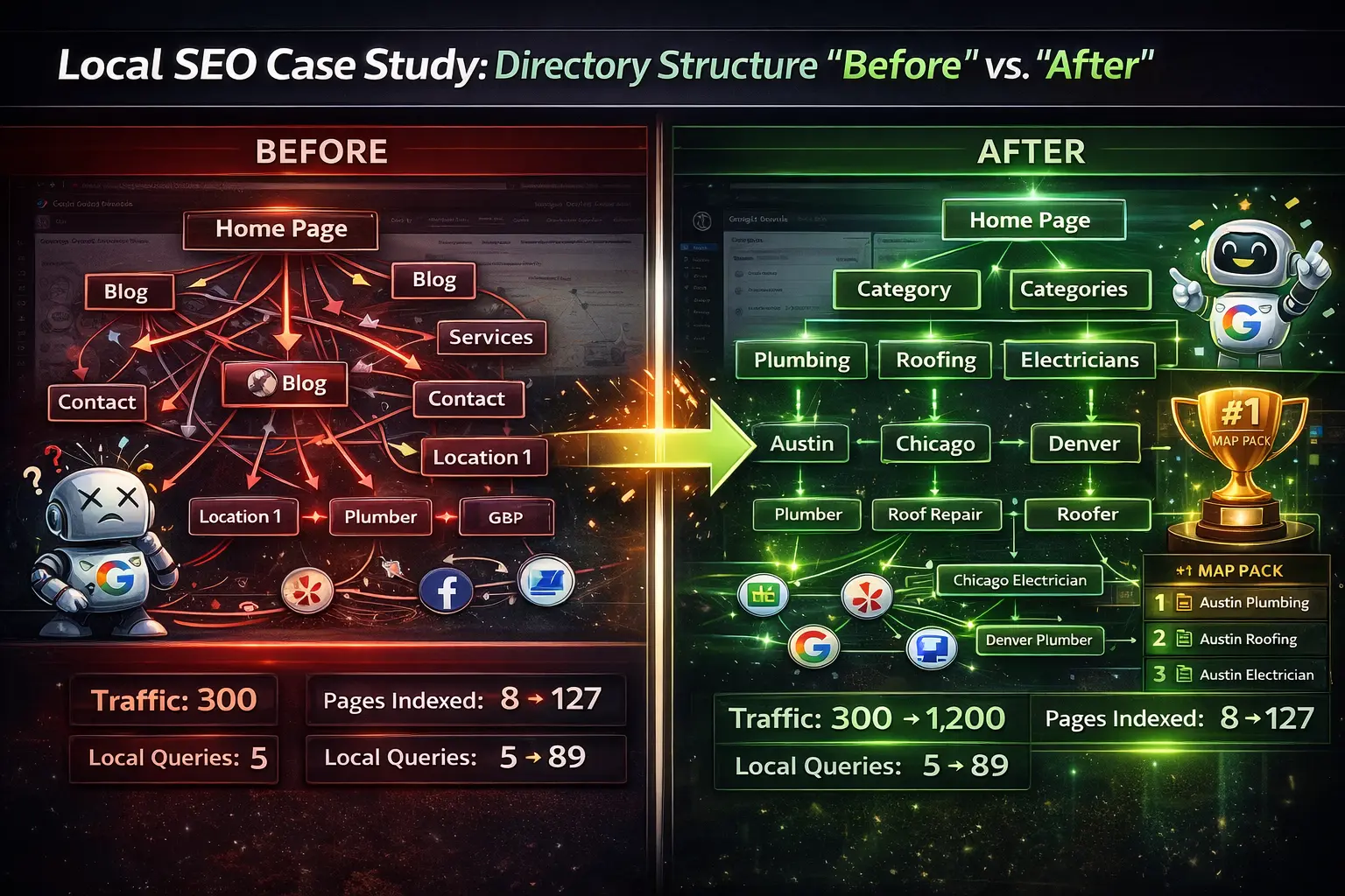 local seo case study directory structure before after 300% traffic growth