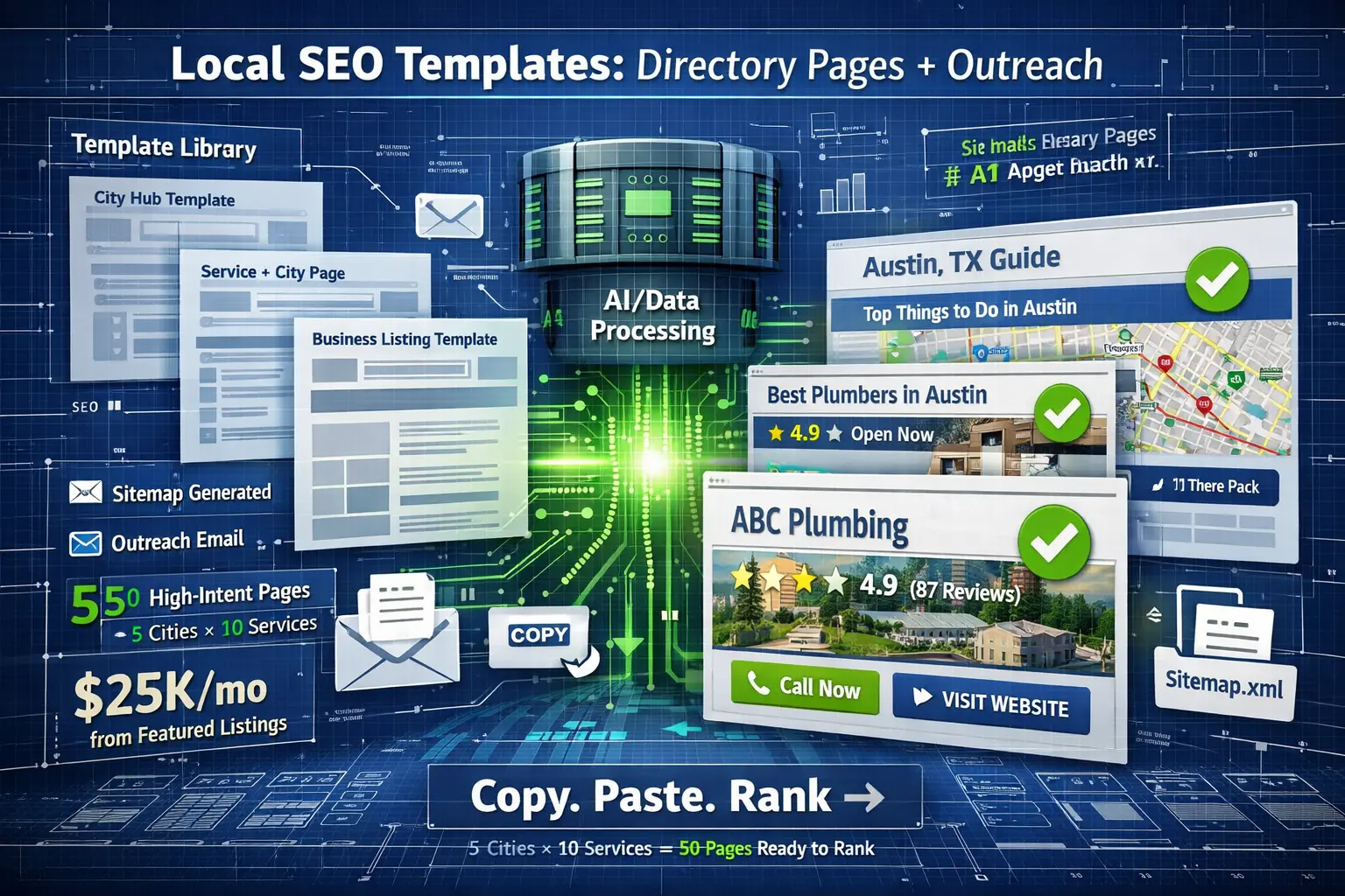 local seo templates directory city pages service pages listing templates