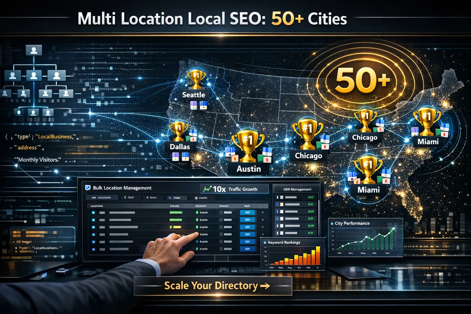 multi location local seo 50+ cities Map Pack rankings GBP