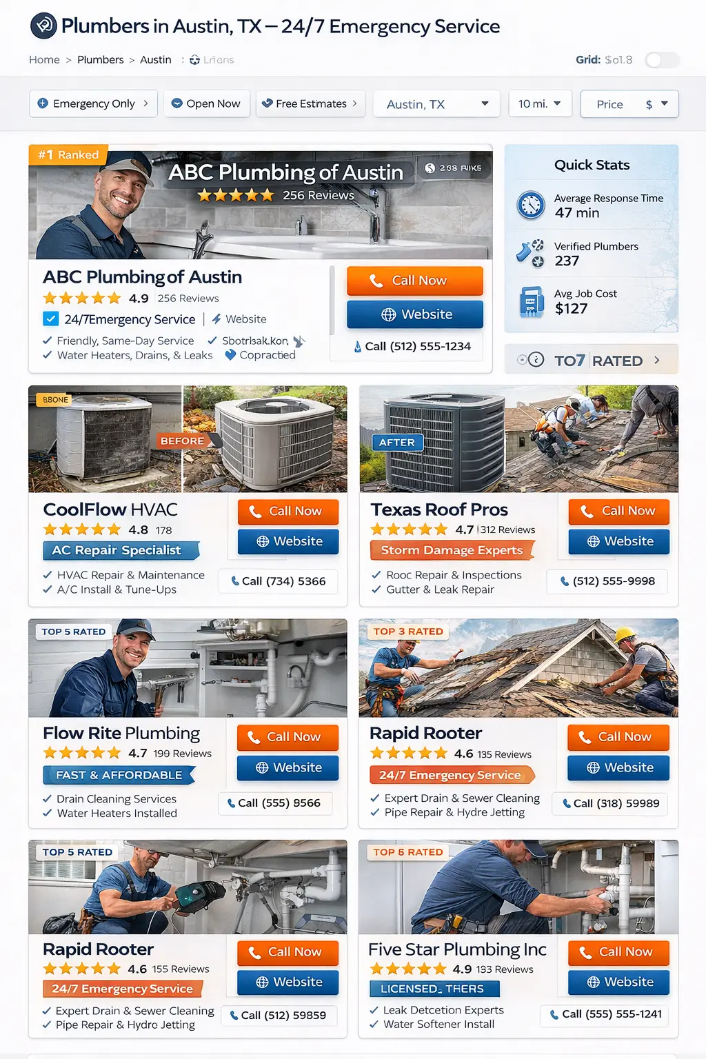 home services directory plumbers Austin TX listing